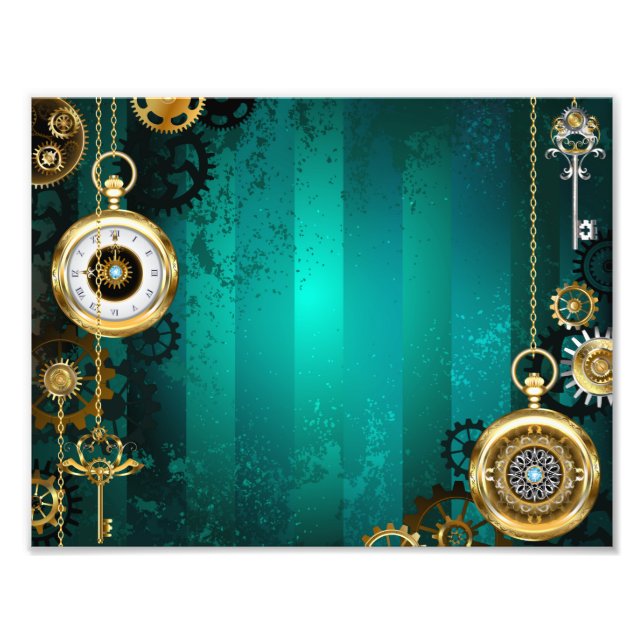 Foto Steampunk Jewelry Watch on a Green Background (Frente)