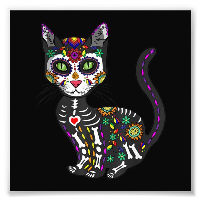 Foto Sugar Skull Mexican Cat Halloween Day Of The Dead (Frente)