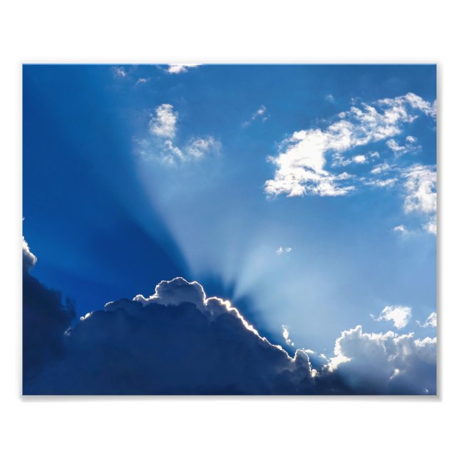Foto Sun Rays Wall Art Blue Sky Minimalist Clouds (Frente)