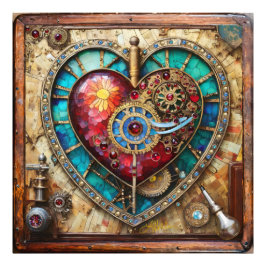 Foto Sunflower Stained Glass Heart Steampunk Series