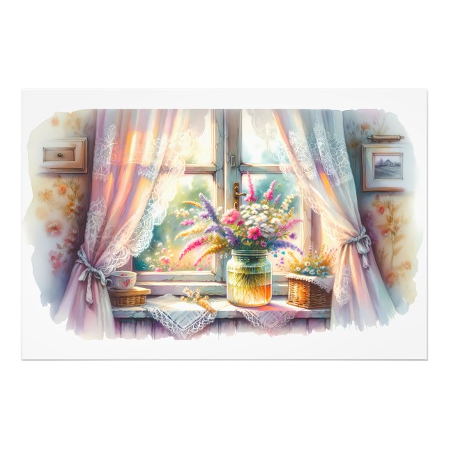 Foto Sunlit Cottage Window Wildflowers (Frente)