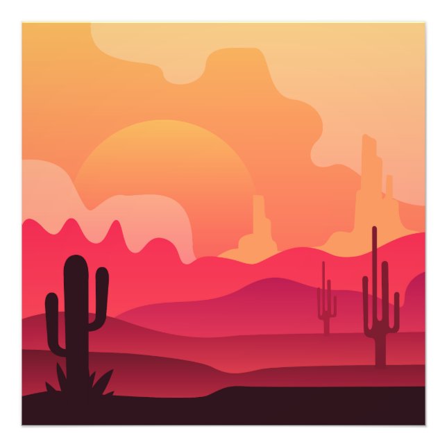 Foto Sunset Desert Cactus Silhouette Art (Frente)