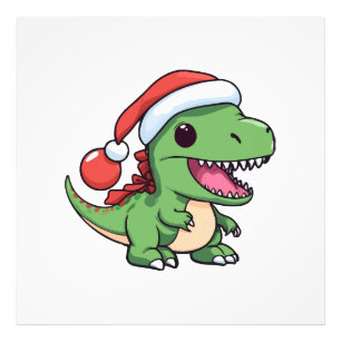 Foto T-Rex Dinossauro Kawaii em Chapéu de Natal