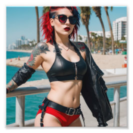 Foto Tatuagem Punk Red Hair Beach Shades Swimcase Girl
