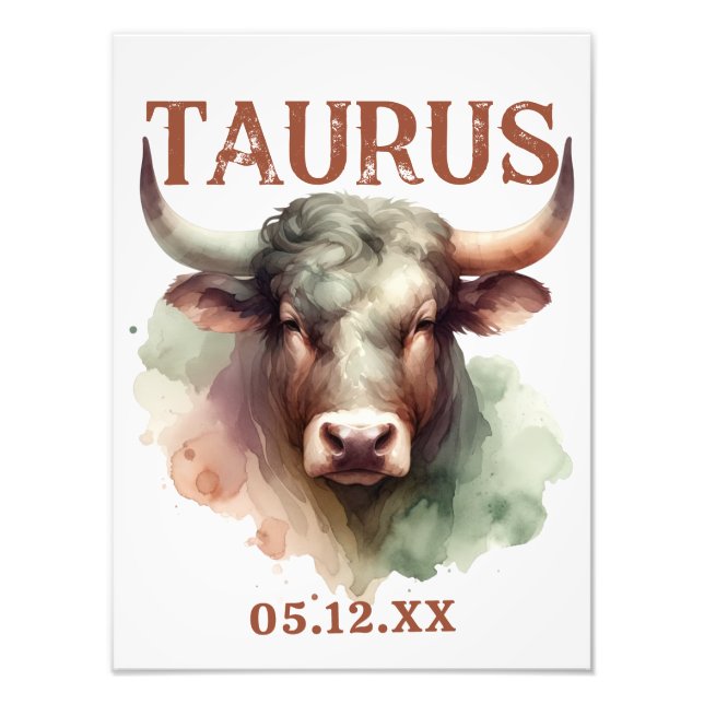 Foto Taurus Watercolor Bull Sinal Zodiac Poster Art (Frente)
