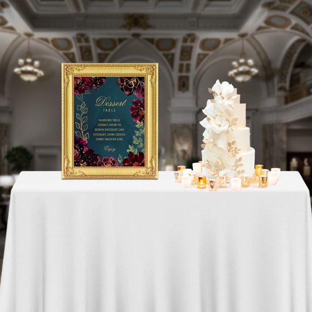 Foto Teal Bordeaux Jewel Tone Wedding Sinais Satin (Teal Bordeaux Jewel Tone Wedding Signs suitable to frame for tables or walls. From small to X large.)