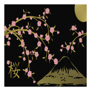 Foto Tela Japonesa Rosa Sakura Dourado Preto