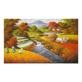 Foto Tempo de Colheita: Uma Paisagem Rural com Montanha