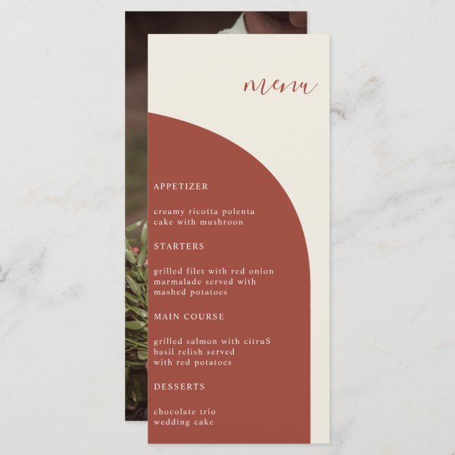 Foto: Terracotta Arch Modern Wedn Menu Janto (Frente/Verso)