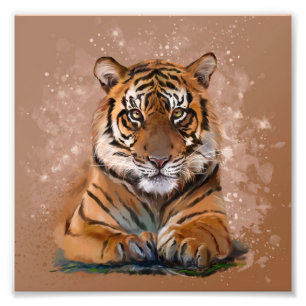 Foto Tigre Bengala. Desenho de aquarela no estilo de gr