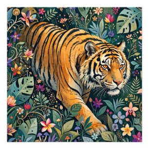 Foto Tigre com Olhos Âmbar Folhagem da Selva Fantasia