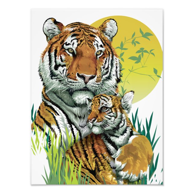 Foto Tigre-de-bengala Com Filhote (Frente)