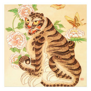 Foto Tigre Listrado Coreano Minhwa Vintage