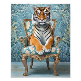 Foto Tigre sentado em uma cadeira vintage