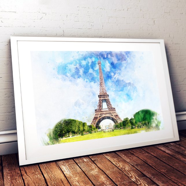 Foto Torre Eiffel Aquarela Arte de Impressão da Silhuet (Eiffel Tower Watercolor Paris Skyline Art Print. Photo Print)