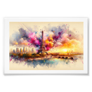Foto Torre Eiffel e horizonte vibrante,