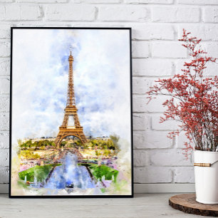 Foto Torre Eiffel Pôr do Sol Paris Água-Forte Francês
