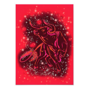 Foto Touro Néon Vermelho Magico Correndo - Noite Estre
