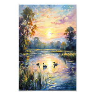 Foto Tranquilidade do ouro Paisagem de Pond Sunset com