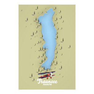 Foto Traunsee Mapa austríaco do lago Poster Wooden Box
