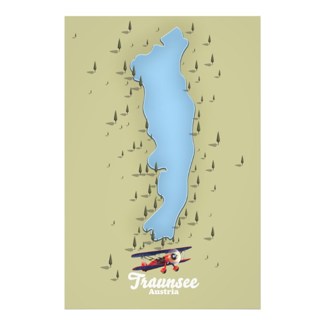 Foto Traunsee Mapa austríaco do lago Poster Wooden Box  (Frente)