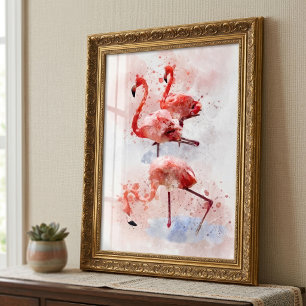 Foto Três Flamingos Rosa Watercolor
