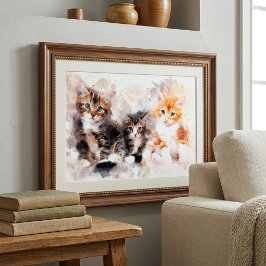 Foto Três gatinhos lindos e fofos em aquarela