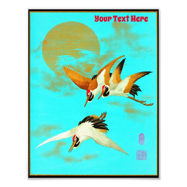 Foto Três guindastes sarus voando em frente à lua (Frente)