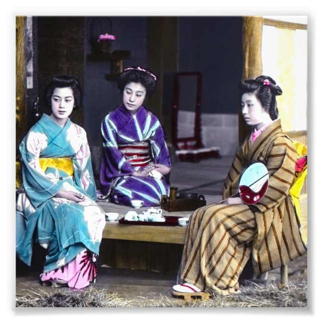 Foto Três japoneses Geisha Vintage Antigo Japão (Frente)