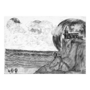 Foto Três luas um o dia na praia, desenho de lápis