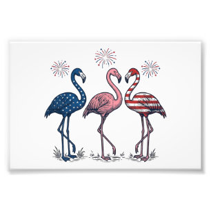 Foto Trio de Flamingos Patrióticos Design de Gravura Vi