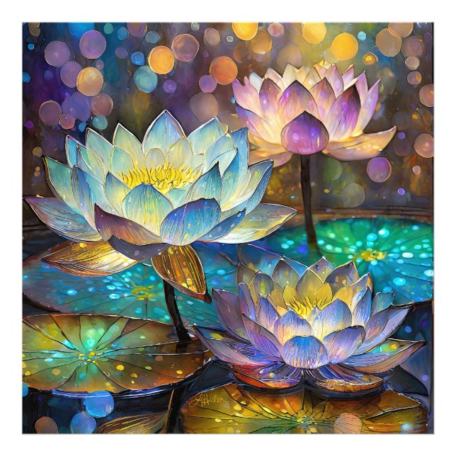 Foto Trio de Flores de Lótus Brilhantes (Frente)