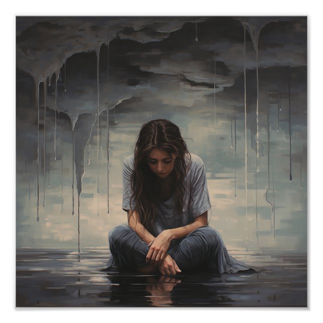 Foto Triste mulher sentada no chão (Frente)