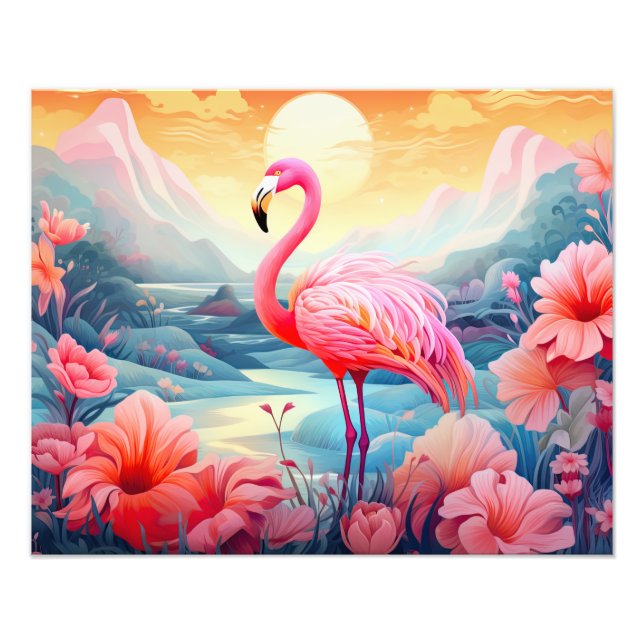 Foto Tropical Flamingo com Flores (Frente)