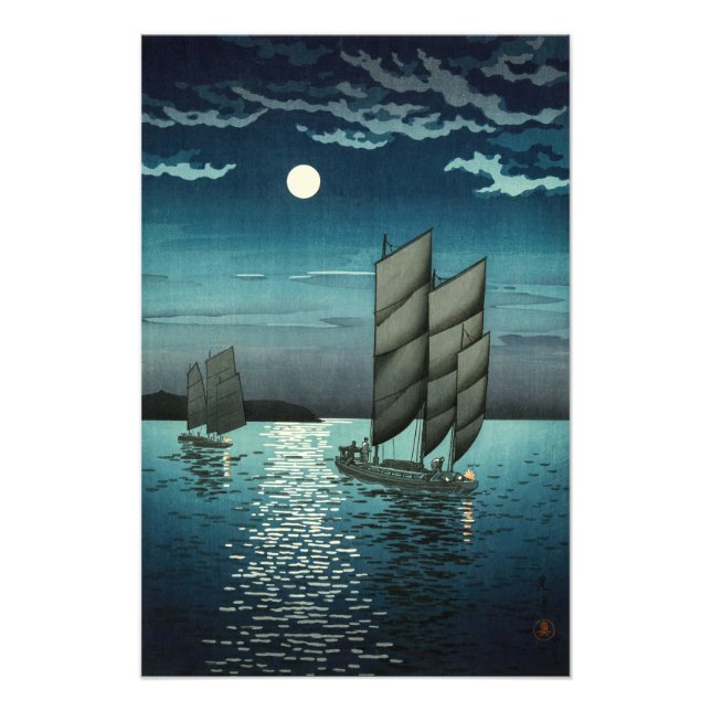 Foto Tsuchiya Koitsu - Barcos em Shinagawa, Noite (Frente)