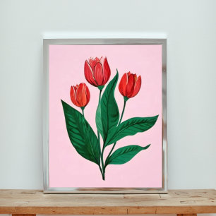 Foto Tulipas Vermelhas em greve em um fundo rosa macio