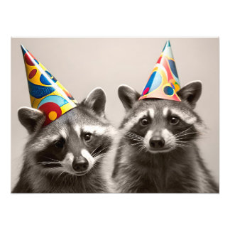 Foto Two Raccoons Wearing Party Hats