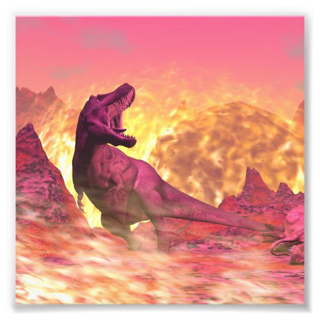 Foto Tyrannosaurus rex morrendo por causa de meteorito (Frente)