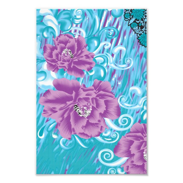 Foto Um design têxtil vibrante com roxo e turq (Frente)