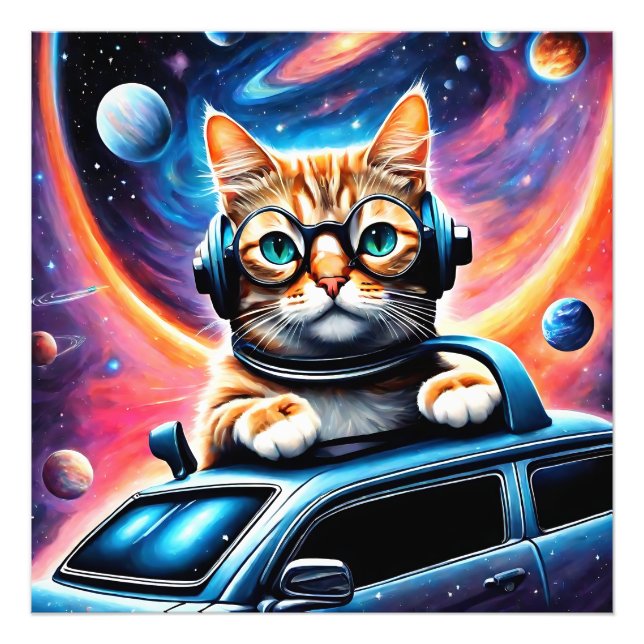 Foto Um gato vestindo fones de ouvido e óculos em... (Frente)