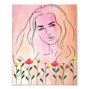Foto Uma bela mulher e flores, design de arte de linha