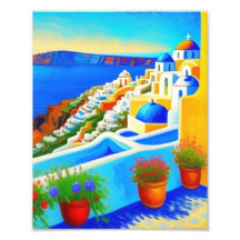 Uma bela pintura da ilha de Santorini