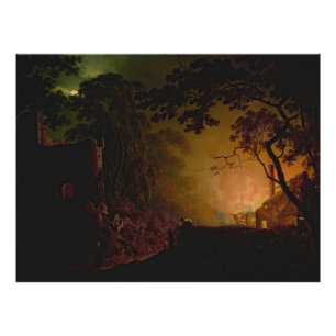 Foto Uma cabana em chamas à noite Joseph Wright de Derb