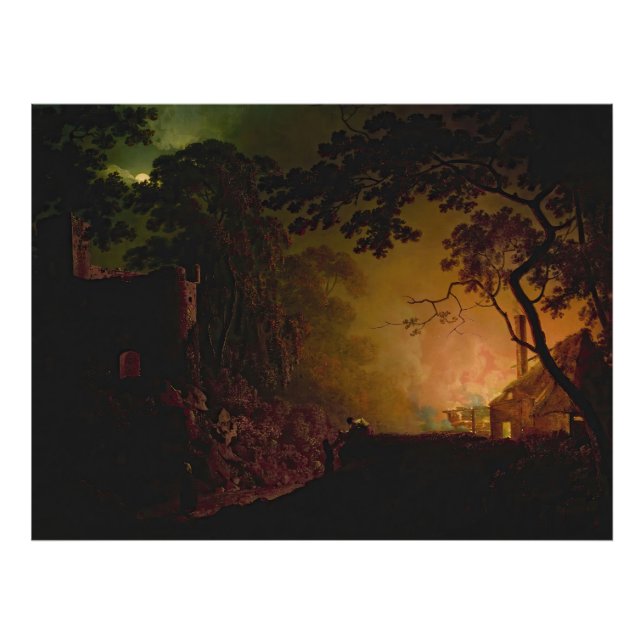 Foto Uma cabana em chamas à noite Joseph Wright de Derb (Frente)