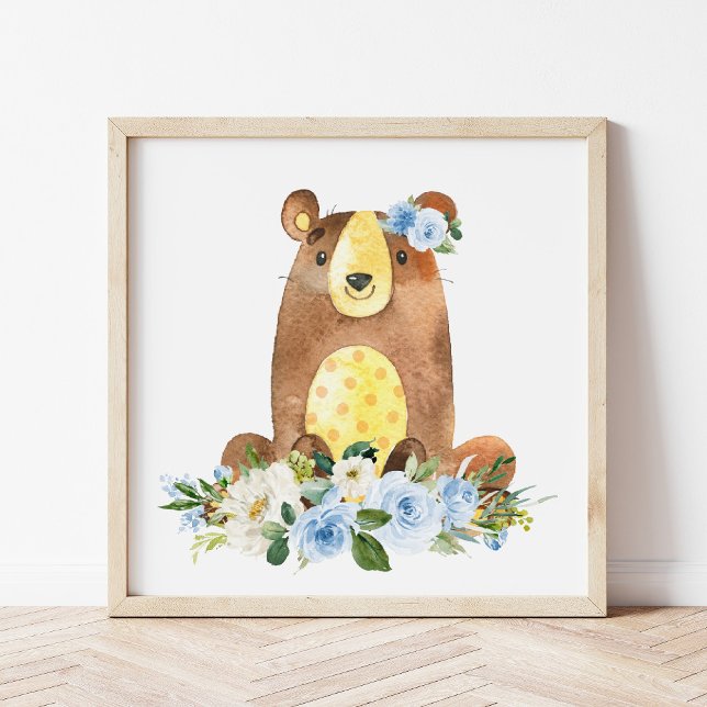 Foto Urso, Animais Da Floresta, Boho, Flores Azuis (Criador carregado)