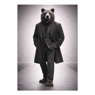 Foto Urso Elegante em Retrato de Terno Escuro Clássico