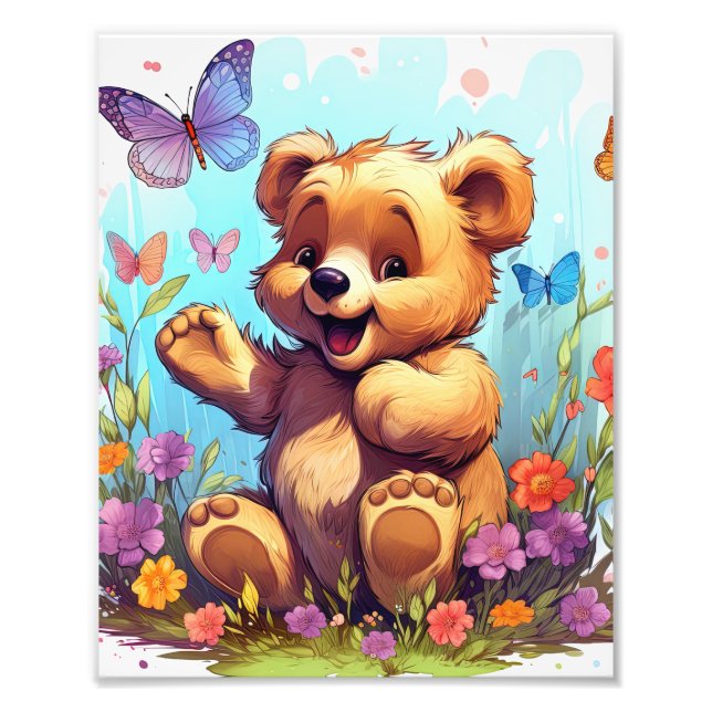 Foto Urso Feliz com Borboleta e Flor (Frente)