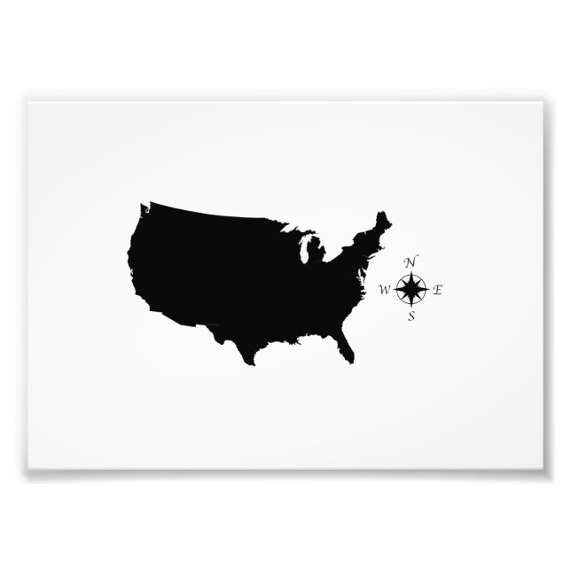 Foto USA Outline Silhouette Map With Compass (Frente)