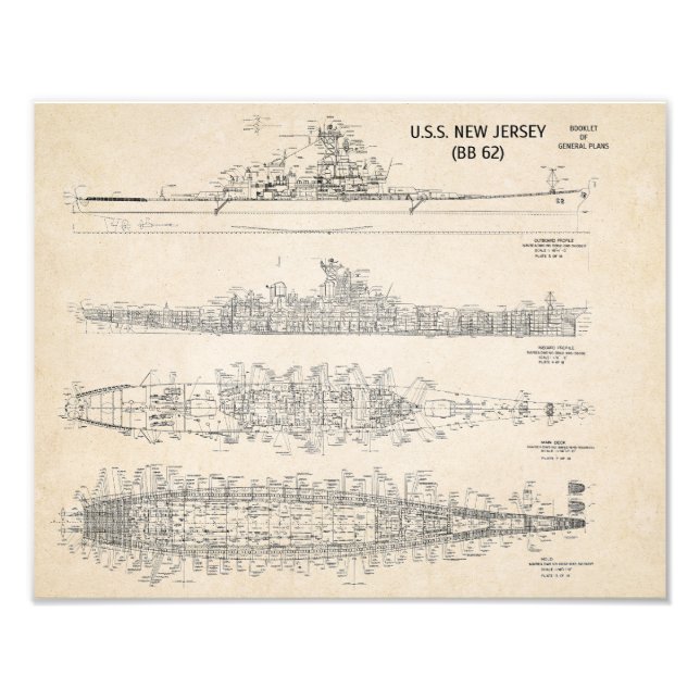 Foto USS New Jersey Blueprint (Frente)