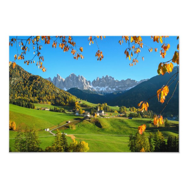 Foto Vale de Val di Funes com impressão de outono (Frente)